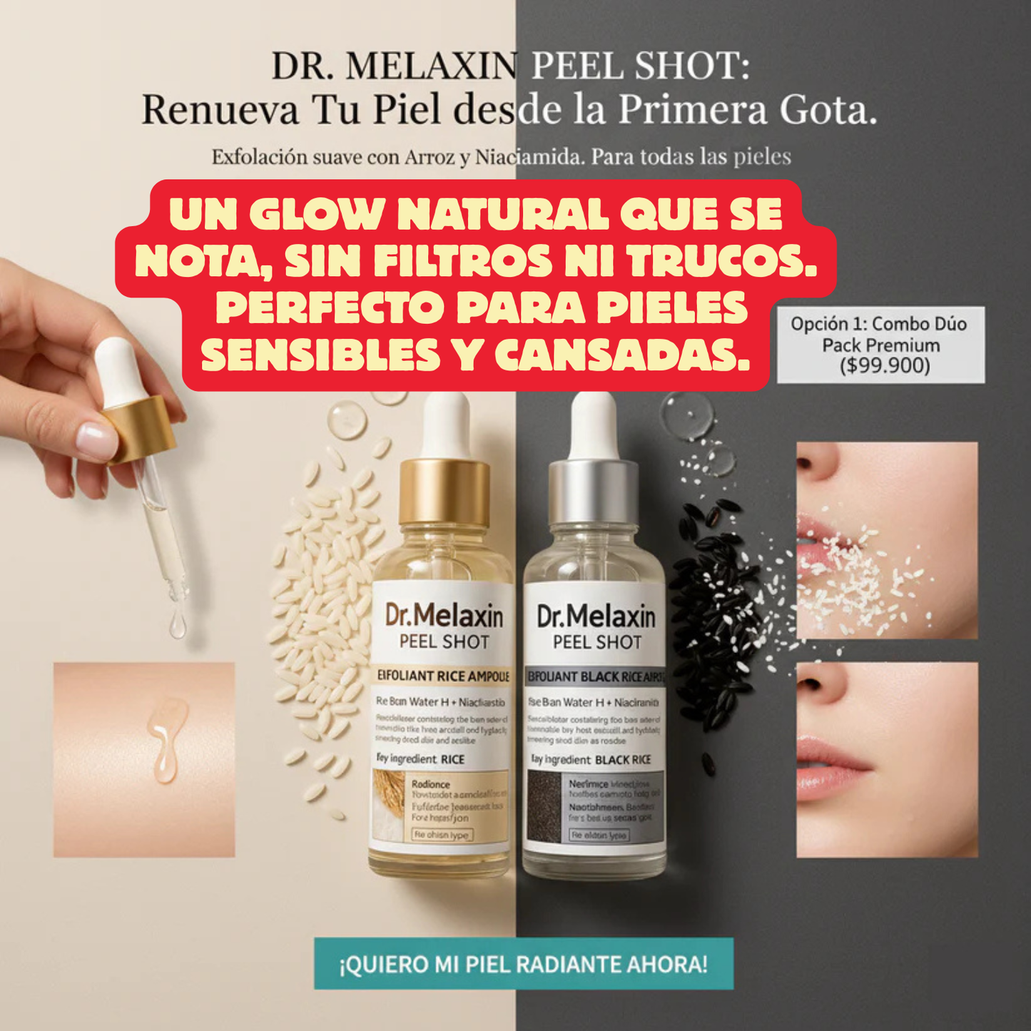 Dr. Melaxin Peel Shot Glow (COMBO) — Exfoliante inteligente que renueva tu piel y la deja con brillo de filtro natural